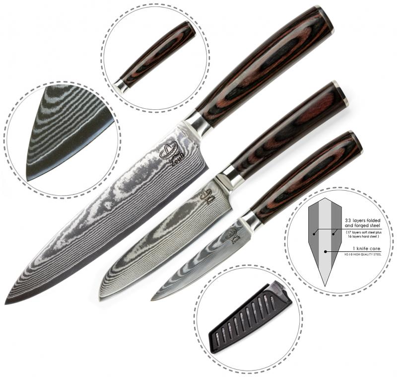Zeuß Chefmesser Santokumesser Set Damastmesser Küchenmesser LH Lifestyle Kochmesser